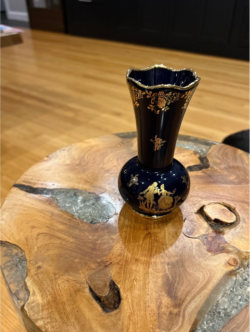 Limoges Castel France 22K Gold Porcelain Vase with Courting Couple Design